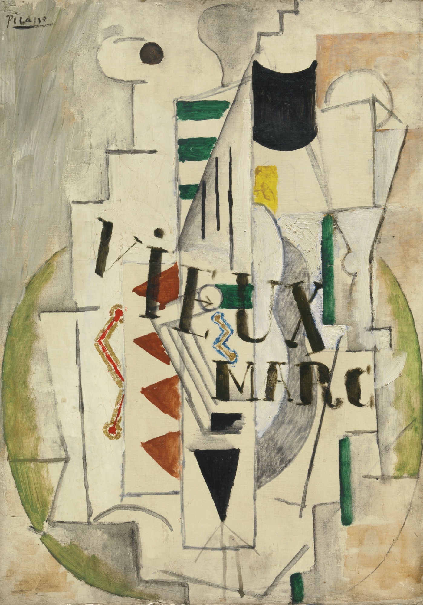 Guitare, verre, bouteille de Vieux Marc